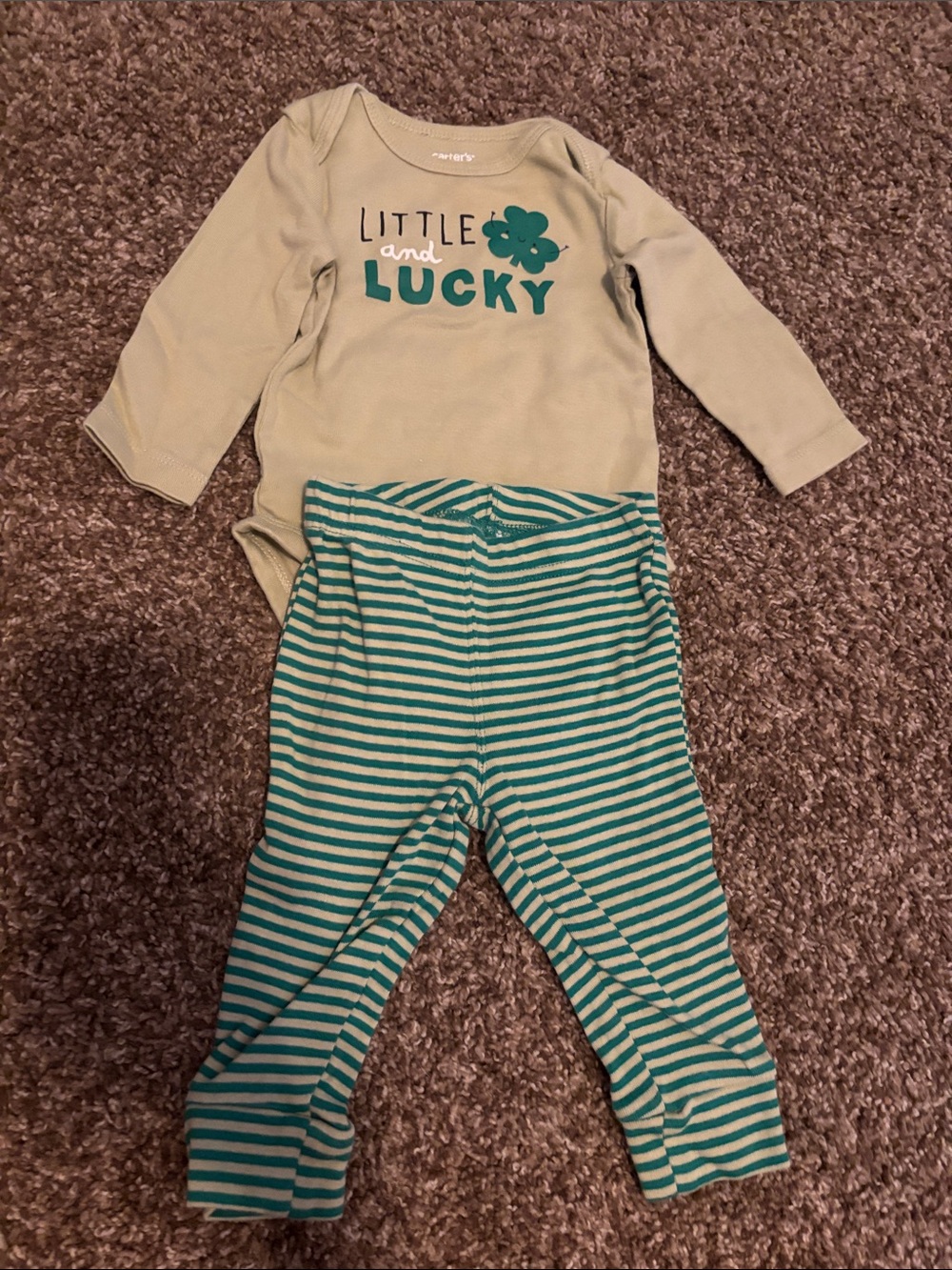 Carter's Cream and Teal "Little and Lucky" Baby Matching Set and Pajama